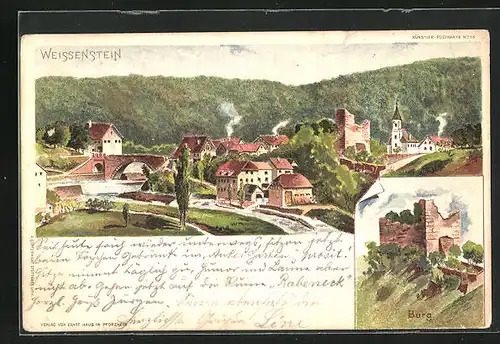 Lithographie Weissenstein, Panoramablick auf den Ort, Ansicht der Burg