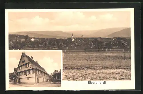 AK Ebershardt, Gasthaus zum Lamm, Ortsansicht mit Kirche