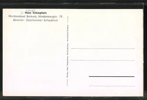 AK Borkum, Hotel Haus Scharphuis, Hindenburgstrasse 78