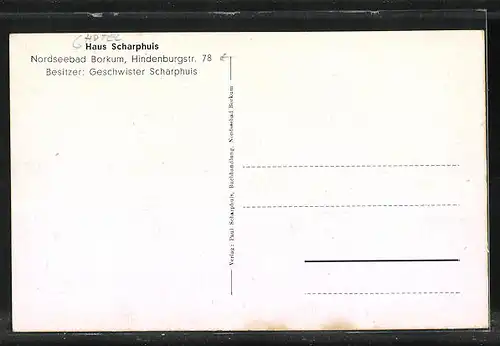 AK Borkum, Hotel Haus Scharphuis, Hindenburgstrasse 78
