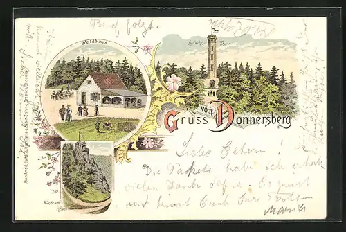 Lithographie Dannenfels, Gasthaus Waldhaus, Ludwigsturm, Wacht am Rhein