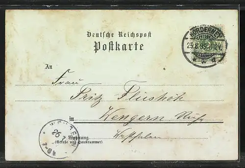 Lithographie Norderney, Kaiserstrasse, Seehospiz, Dampfer Prinzessin Heinrich