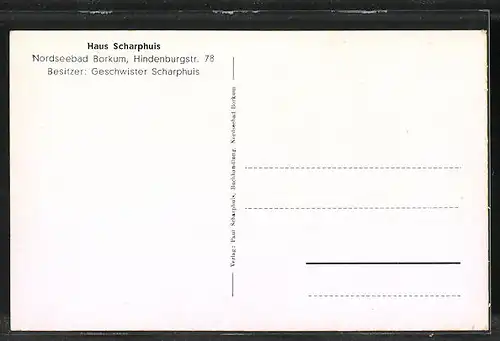 AK Borkum, Hotel Haus Scharphuis, Hindenburgstrasse 78