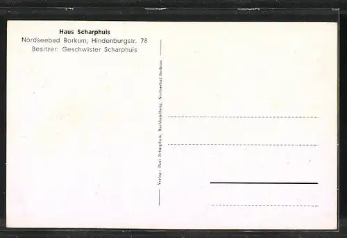 AK Borkum, Hotel Haus Scharphuis, Hindenburgstrasse 78
