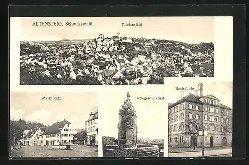 AK Altensteig, Totalansicht, Marktplatz, Realschule, Kriegerdenkmal