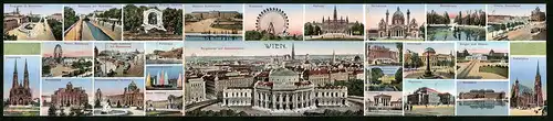 Klapp-AK Wien, Burgtheater und Gesamtansicht, Parlament, Karlskirche, Schönbrunn