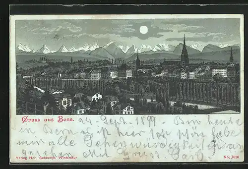 Mondschein-Lithographie Bern, Totalansicht der Stadt