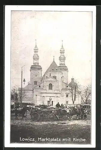 AK Lowicz, Marktplatz mit Kirche