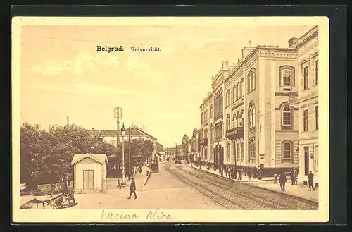 AK Belgrad, Blick auf Universität, Strassenbahn