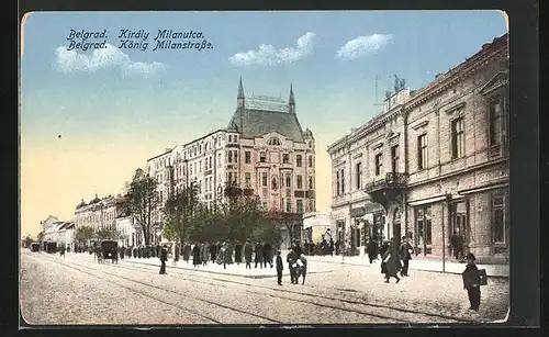 AK Belgrad, König Milanstrasse, Strassenbahn