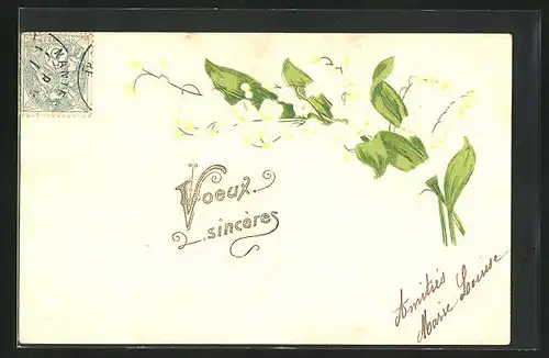 Präge-AK Maiglöckchen mit Blättern
