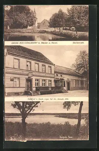 AK Göhlsdorf a. Havel, Gasthof von Gustav Lips, Kolpin See