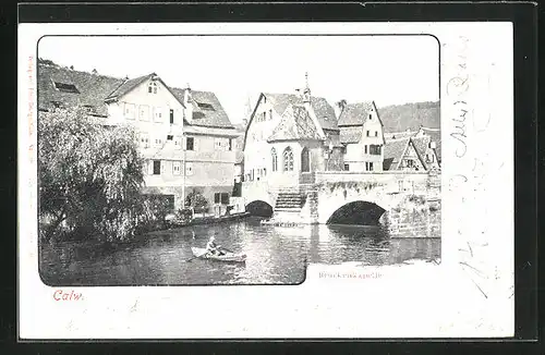 AK Calw, Brückenkapelle mit Boot