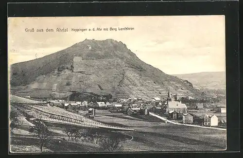 AK Heppingen a. d. Ahr, Teilansicht mit Kirche und Berg Landskron, Ahrtal