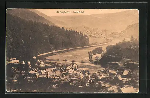 AK Dennjächt /Nagoldtal, Ortsansicht mit Flussschleife