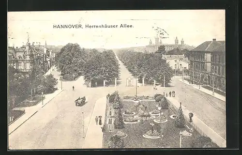 AK Hannover, Blick auf Herrenhäuser Allee aus der Vogelschau