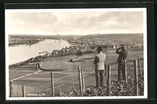 AK Nierstein a. Rh., Panorama mit Ort und Rhein