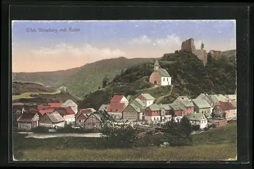 AK Virneburg, Panorama mit Ort und Ruine