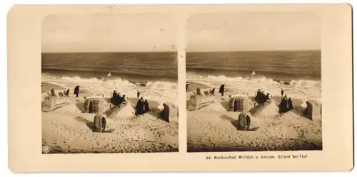 Stereo-Fotografie NPG, Ansicht Wittdün a. Amrum, Strand bei Flut mit Strandkörben auf Amrum