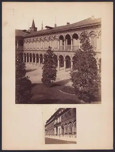 2 Fotografien P. Pozzi, Ansicht Mailand - Milano, Cortille del Ospitale & Hopital par Bramante, Grossformat 33 x 25cm