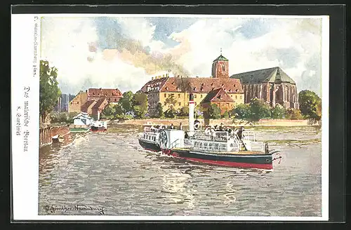 Künstler-AK Breslau, Dampfer auf dem Wasser