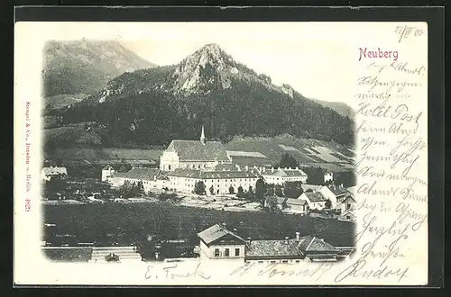 AK Neuberg, Blick über Ort auf Berge