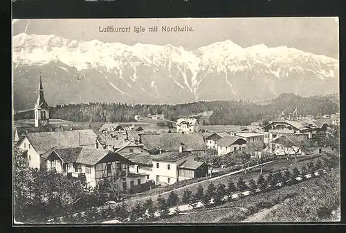 AK Igls, Panorama mit Ort und Nordkette