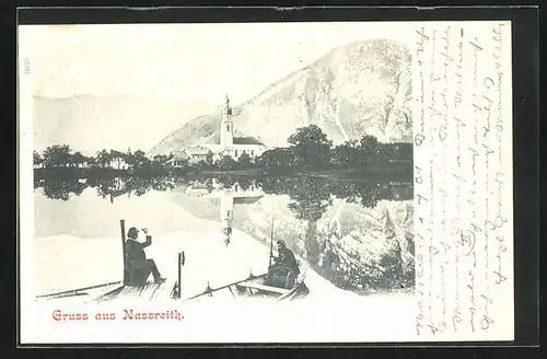 Künstler-AK Nassereith, Panorama mit Kirche und Bergkulisse