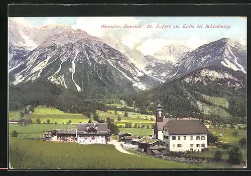 AK St. Rupert am Kulm, Panorama mit Ort und Berglandschaft