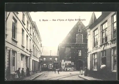 AK Menin, Rue d`Ypres et Eglise St-Francois
