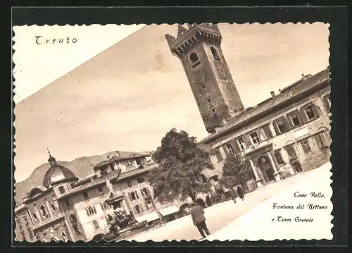 AK Trento, Casa Rella, Fontana del Nettuno e Torre Grande