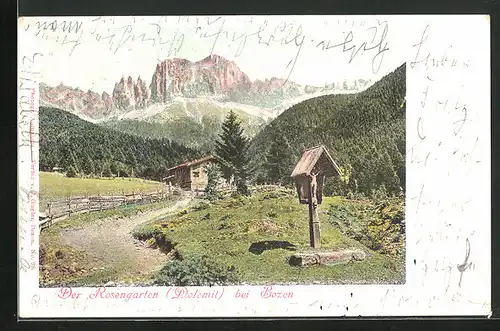 AK Bozen, Rosengarten vor Gebirge