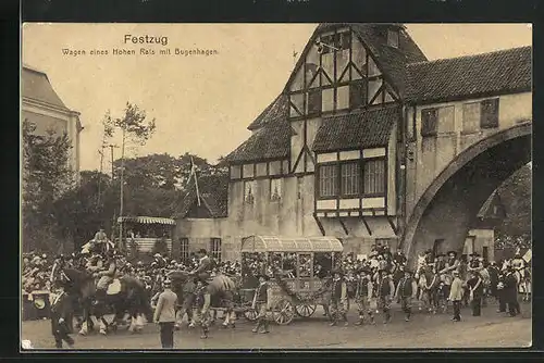 AK Hamburg, 16. Deutsches Bundesschiessen 1909, Festzug, Wagen eines Hohen Rats mit Bugenhagen