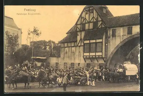 AK Hamburg, 16. Deutsches Bundesschiessen 1909, Festzug, Hamburger Bürgermilitär