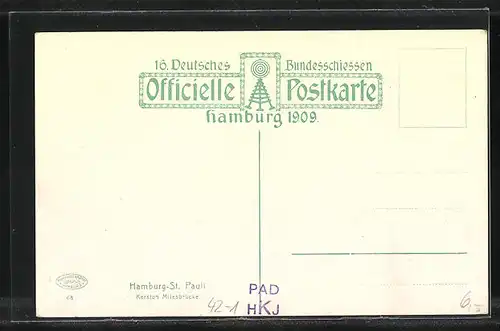 AK Hamburg-St. Pauli, 16. Deutsches Bundesschiessen 1909, Festzug, Kersten Milesbrücke