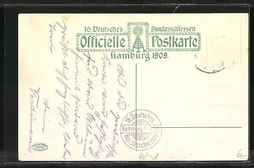 AK Hamburg, 16. Deutsches Bundesschiessen 1909, Weinlokal von Chr. Wilhelm Bauer und Rudolf Allnach, Schützenverein