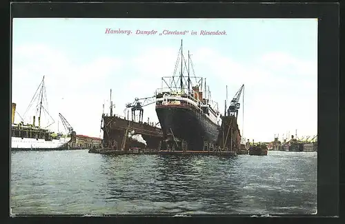 AK Hamburg, Dampfer Cleveland im Riesendock