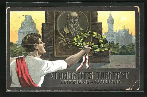 AK Leipzig, XII. Deutsches Turnfest 1912, Turner mit Ehrenkranz