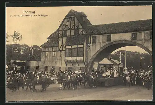 AK Hamburg, 16. Deutsches Bundesschiessen 1909, Festzug St. Pauli, Dannenberg mit Volkstypen