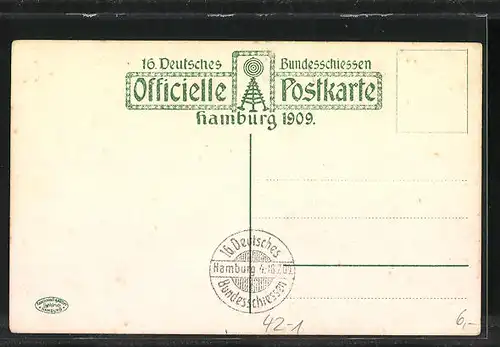 AK Hamburg, 16. Deutsches Bundesschiessen 1909, Festhalle mit Passanten