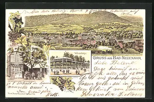 Lithographie Bad-Neuenahr, Wandelbahn, Milchkuranstalt Schweizerei, Totalansicht