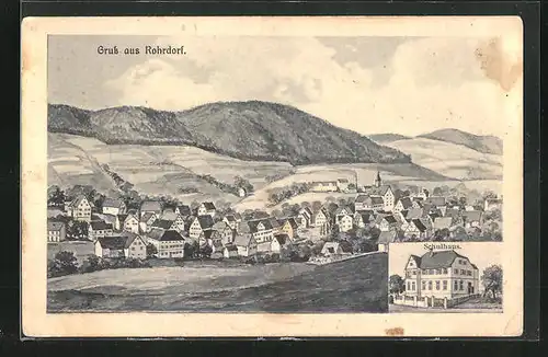 Künstler-AK Rohrdorf, Totalansicht, Schulhaus