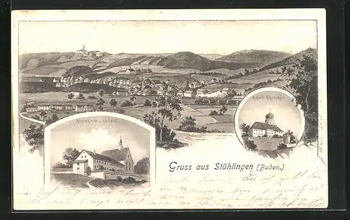AK Stühlingen, Schloss Hohenlupfen, Klosterkirche u. Kurhaus, Panorama