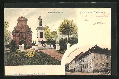 AK Bonndorf, Gasthaus zum Hirsch, Kriegerdenkmal
