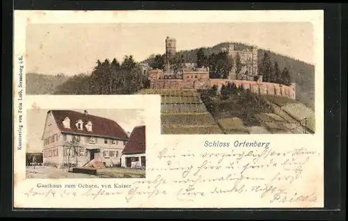 AK Ortenberg, Gasthaus zum Ochsen, Schloss mit Weinberg