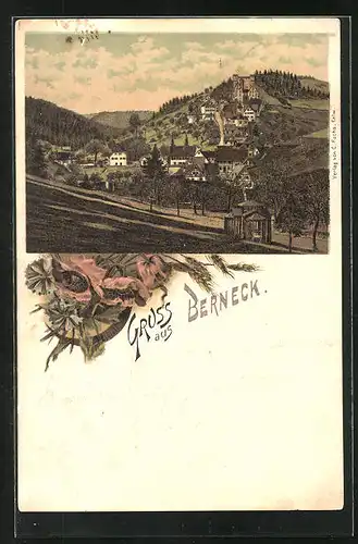Lithographie Berneck, Totalansicht mit Pavillon