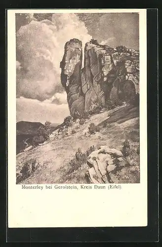 Künstler-AK Gerolstein, Panorama mit Monterley-Felsen