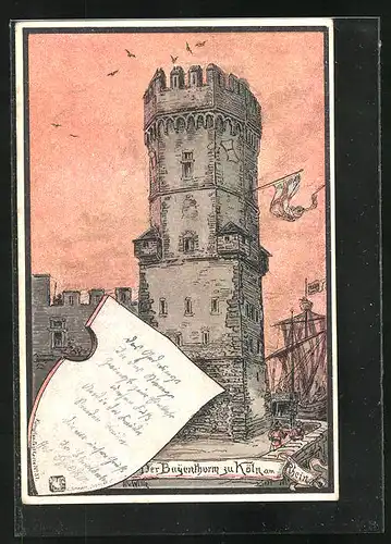 Künstler-AK Köln a. Rh., Totalansicht Bürgerturm