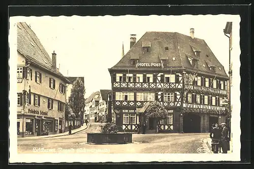 AK Nagold /Schwarzwald, Strassenpartie mit Hotel Post und Geschäften