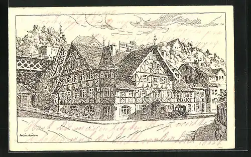 Künstler-AK Calw, Hotel zum Adler